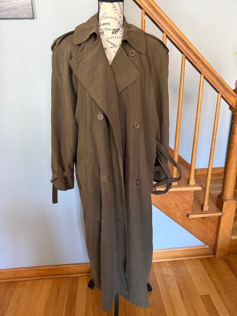 Long Olive Green Trench Coat